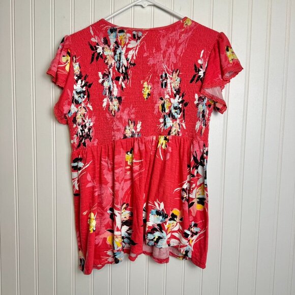 Torrid pink floral babydoll smocked crewneck top size 00/medium O37 - Picture 12 of 12